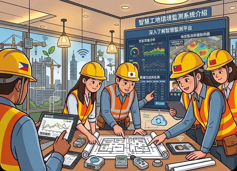 智慧工地監測系統示意插畫