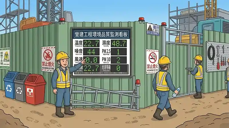 工地環境監測看板設置於工地圍籬的示意圖